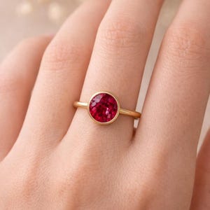 Round Ruby Ring, Bezel Set Ruby Ring, Minimalist Solitaire Ring, 14K Gold Pink Gem Ring, July Birthstone Ring, Dainty Ruby Engagement Ring image 3