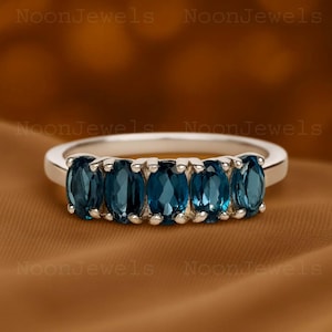 Vintage Oval London Blue Topaz Engagement Ring, 18k Solid Gold London Blue Topaz Eternity Ring, Unique, Art Deco Dainty Stacking Ring Gift