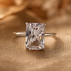 Radiant cut Engagement Ring Gold Silver Promise Gift Ring Travel Ring Bridal Ring Moissanite Wedding Ring Solitaire Rectangle Stone Jewelry