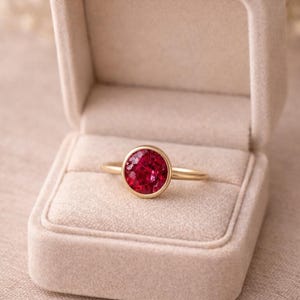 Round Ruby Ring, Bezel Set Ruby Ring, Minimalist Solitaire Ring, 14K Gold Pink Gem Ring, July Birthstone Ring, Dainty Ruby Engagement Ring image 2
