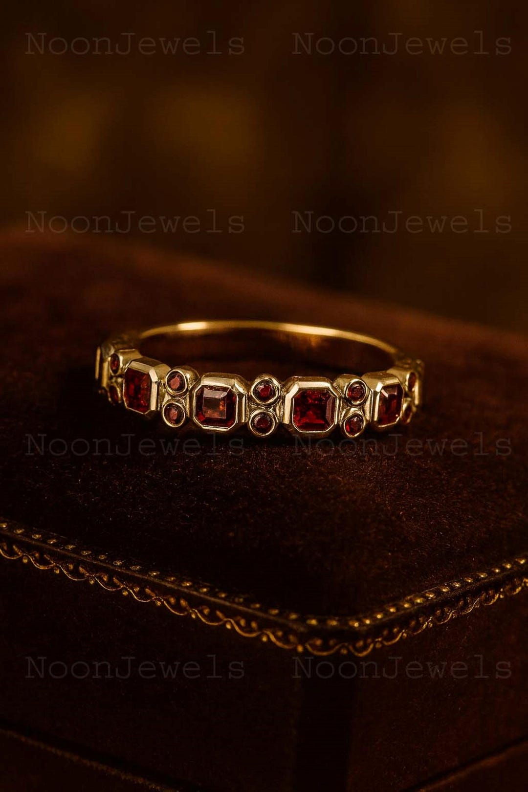 14k Gold Half Eternity Ruby Ring Princess Cut Bridal Anniversary Band ...