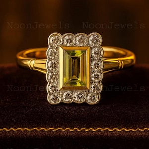Beautiful Peridot Ring, 18k Gold Vermeil Baguette Cut Ring, Women Solitaire Ring, Handmade August Birthstone Wedding Jewelry, Gift For Her