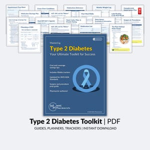 May include: A collection of informational documents on a white background. The central document is titled "Mastering Type 2 Diabetes" with a blue ribbon graphic. Additional documents cover topics like medication, diet, and surgery. The bottom text reads "Type 2 Diabetes Toolkit | PDF".