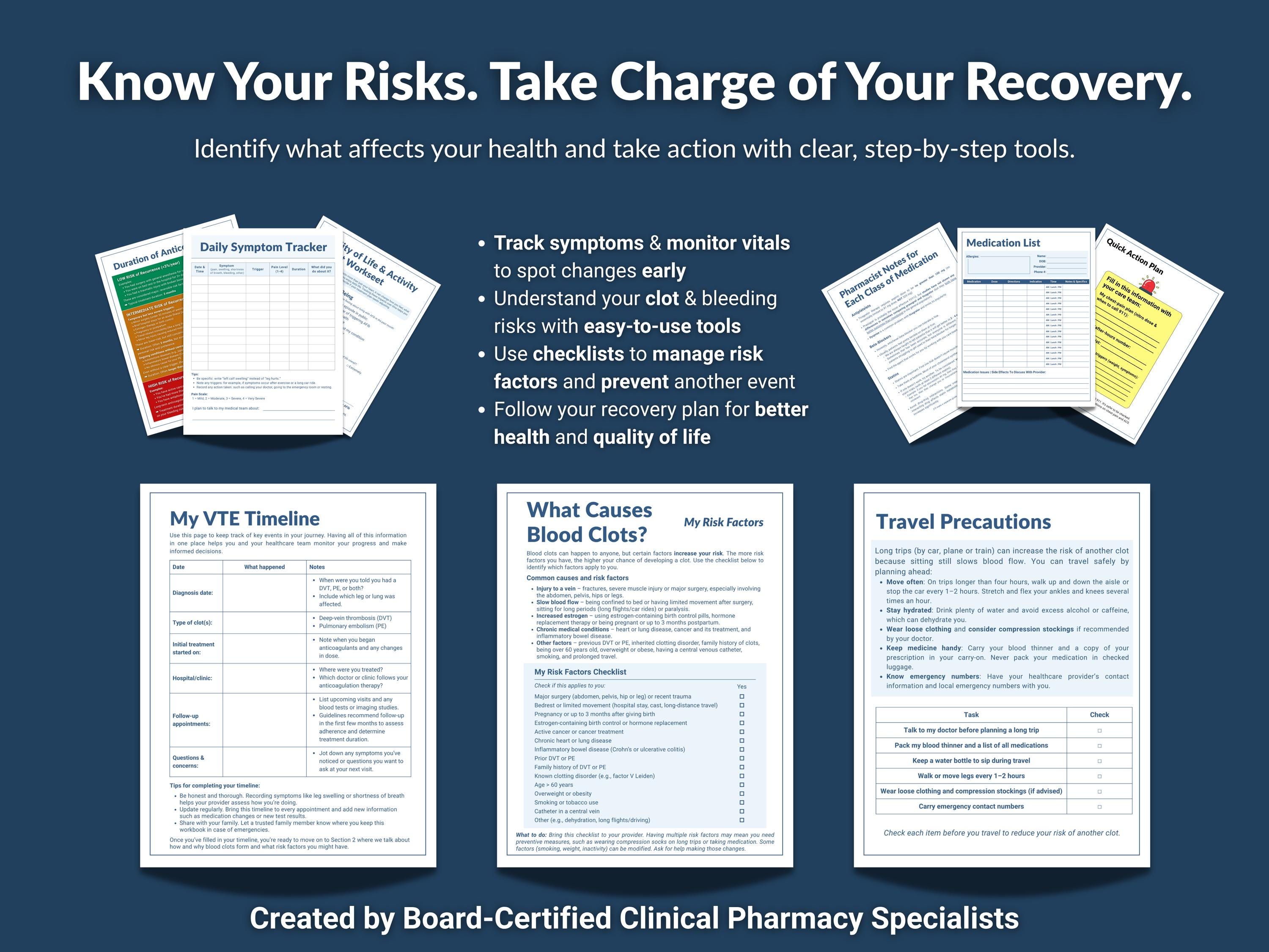 Dvt Risk Worksheet PE & DVT Planner | Fillable Worksheets to Support Recovery and ...