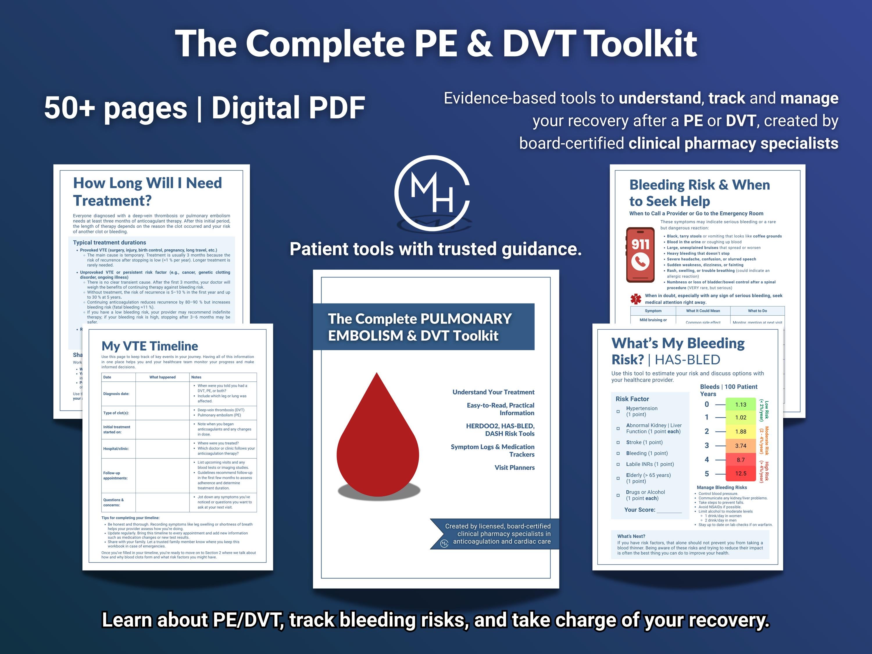 Dvt Risk Worksheet PE & DVT Planner | Fillable Worksheets to Support Recovery and ...