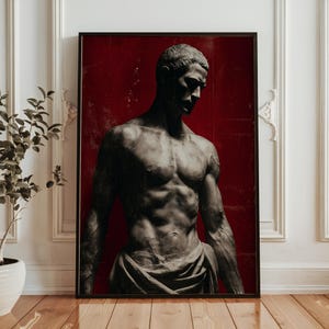 Muscular Male Figure Digital Poster – Strongman Bodybuilding Wall Art, Ancient Roman-Inspired Fitness Printable, Minimalist Realism
