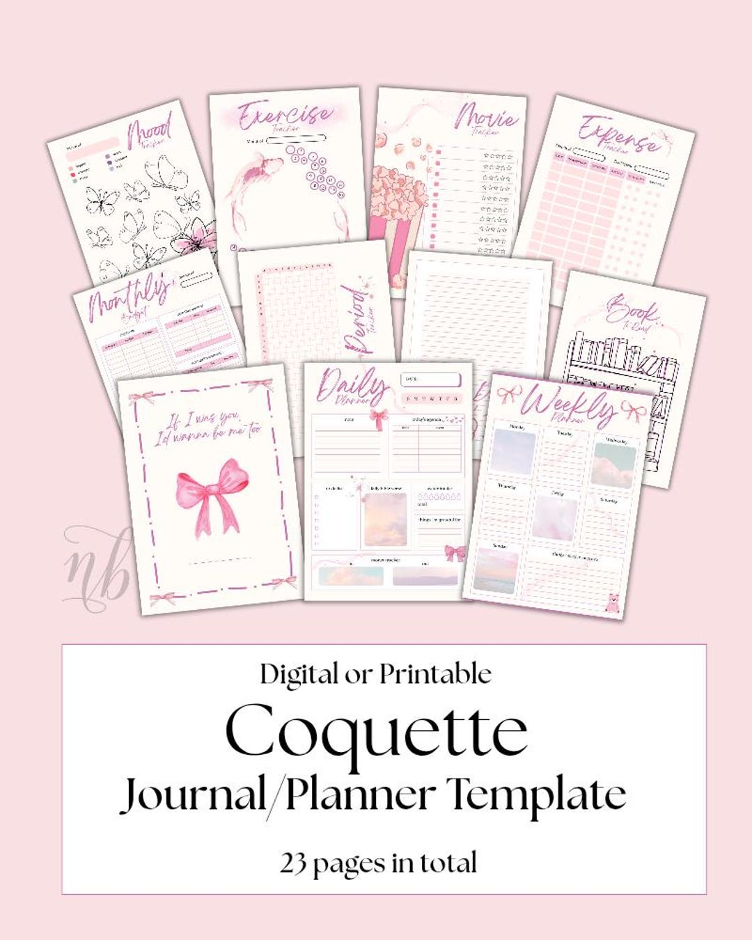 Printable Coquette Journal Template: A4/A5 Planner Pages (digital ...
