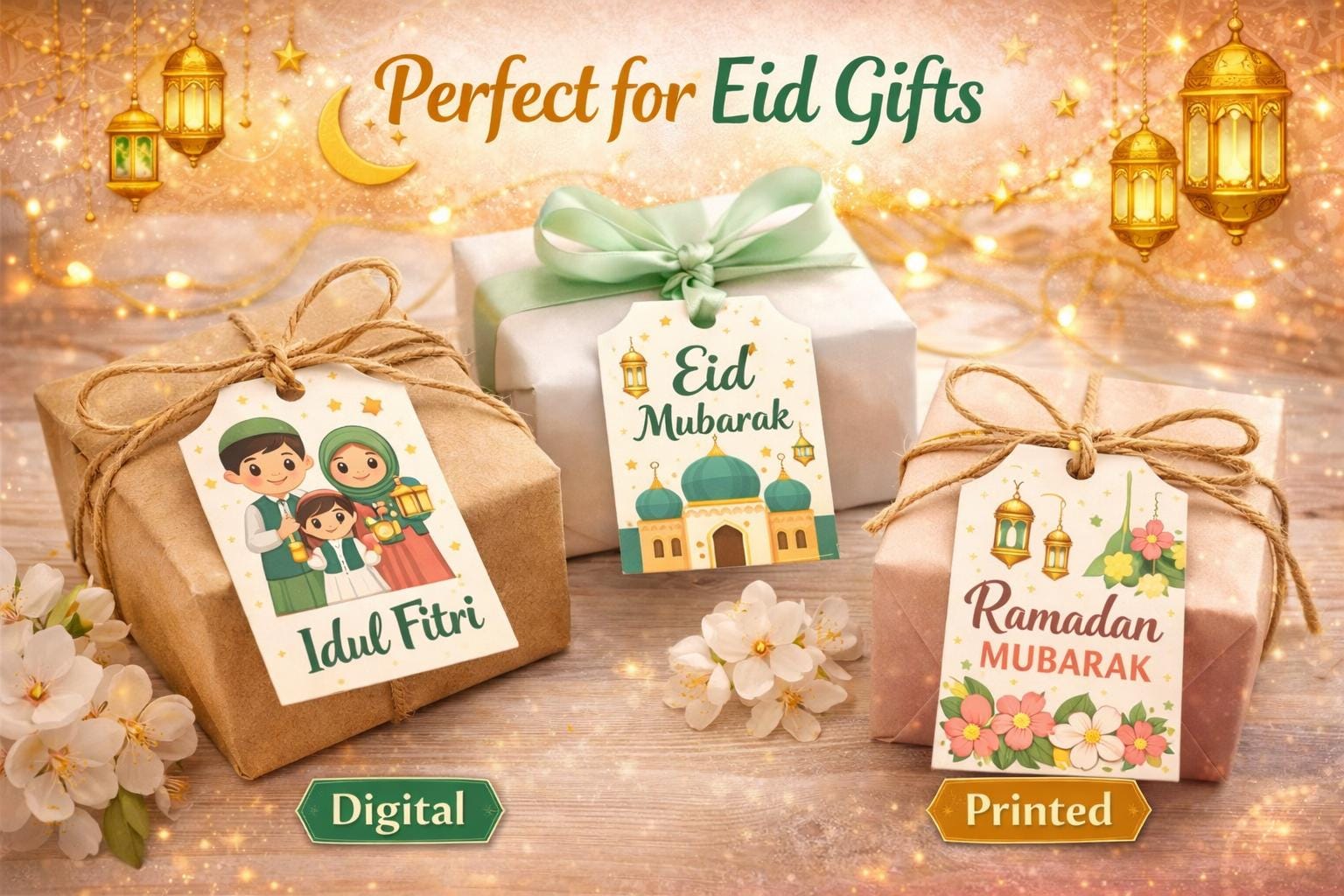 30+ Eid Mubarak Printable Gift Tags | Ramadan Mubarak Digital Download ...