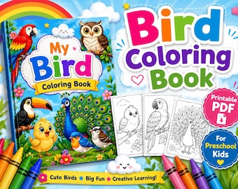 Bird Coloring Book for Preschool Kids, Printable PDF Activity Pages