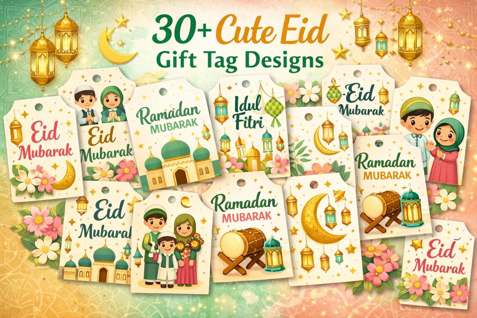 30+ Eid Mubarak Printable Gift Tags | Ramadan Mubarak Digital Download ...