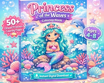Princess of the Waves Meerjungfrau Malbuch für Kinder 4-8 Jahre Digitaler Download