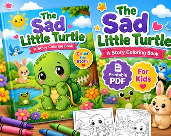 Sad Little Turtle Story Coloring Book Printable, Kids Friendship Coloring Pages, Preschool Story Activity PDF