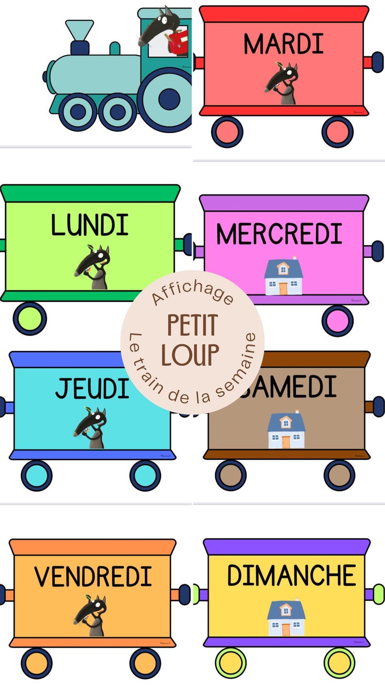 Train des jours de la semaine - petit loup - maternelle (sans filigrane ...