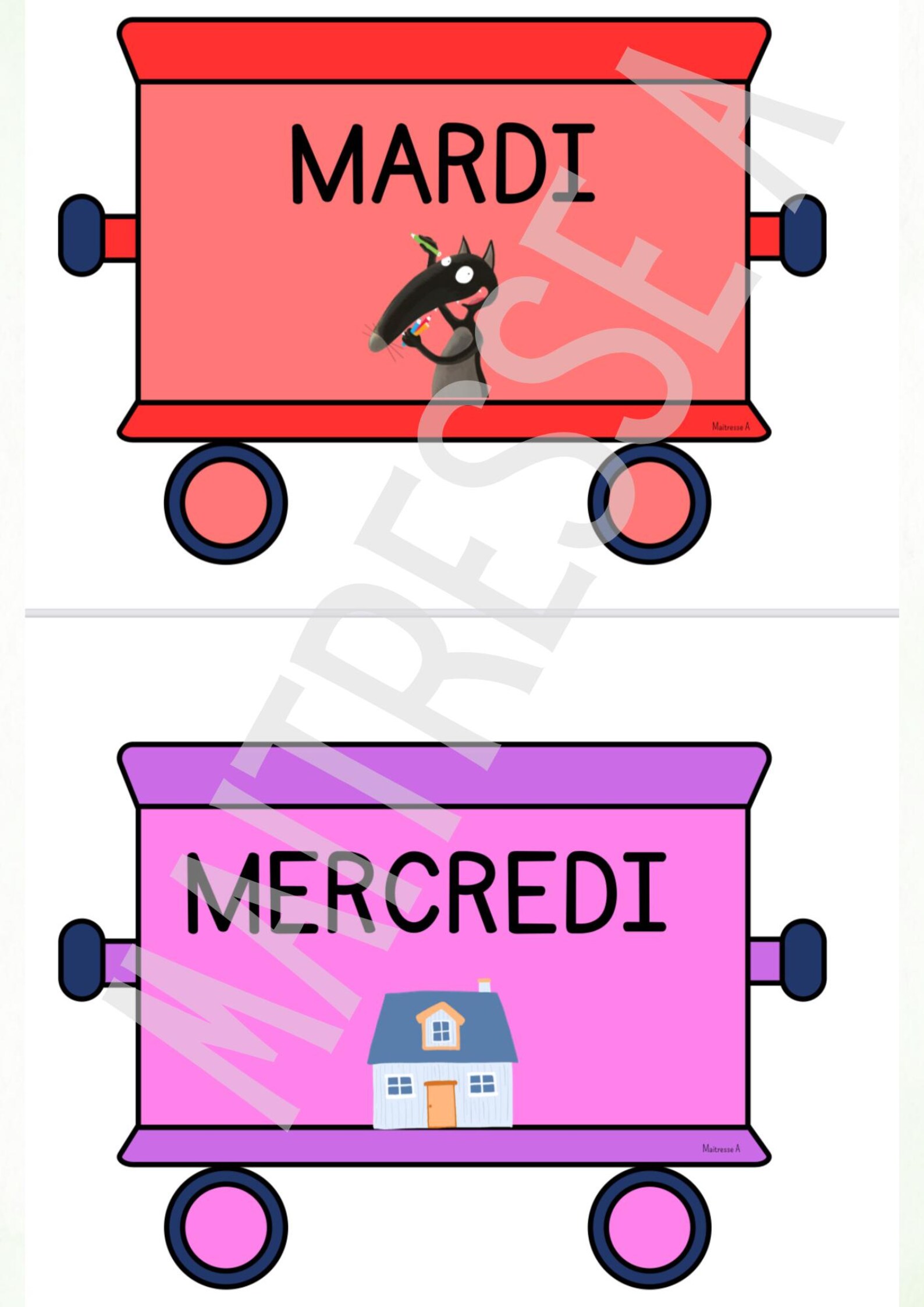 Train des jours de la semaine - petit loup - maternelle (sans filigrane ...