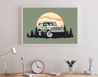 Vintage Green Bronco in the Outdoors for T-Shirt or Print - Digital Download art