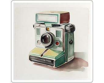 Adesivo per macchina fotografica vintage ad acquerello: stile Polaroid retrò