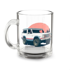 Vintage Ford Bronco Glass Mug: Retro SUV Coffee Cup (10oz)