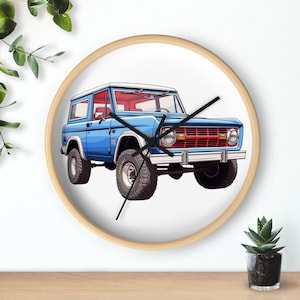 Red White + Blue vintage Ford Bronco - Wall Clock