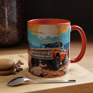 Vintage Orange Ford Bronco Coffee Mug: SUV Off-Road Design
