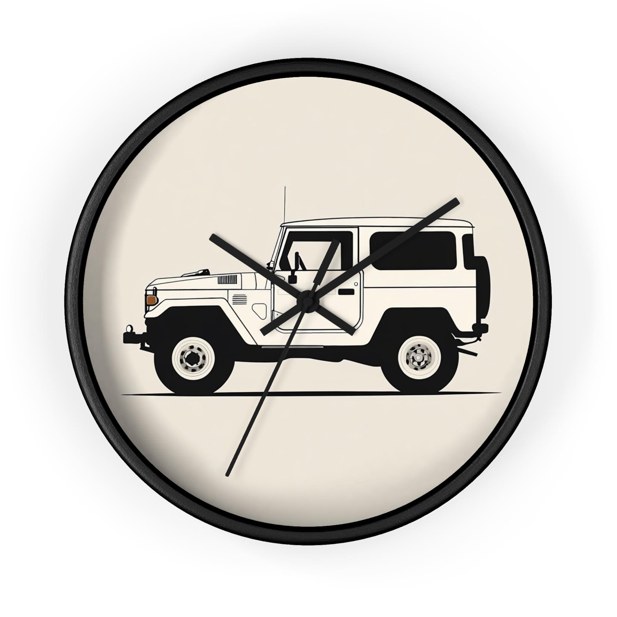 ランクルファン必見！ ランドクルーザー イラスト 壁掛け時計（時計機能は故障） レトロなトヨタ・ランドクルーザーの壁掛け時計：ユニークな男の隠れ家