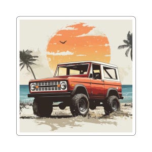 Adesivo retrò Ford Bronco: decalcomania in vinile per SUV con palme da spiaggia