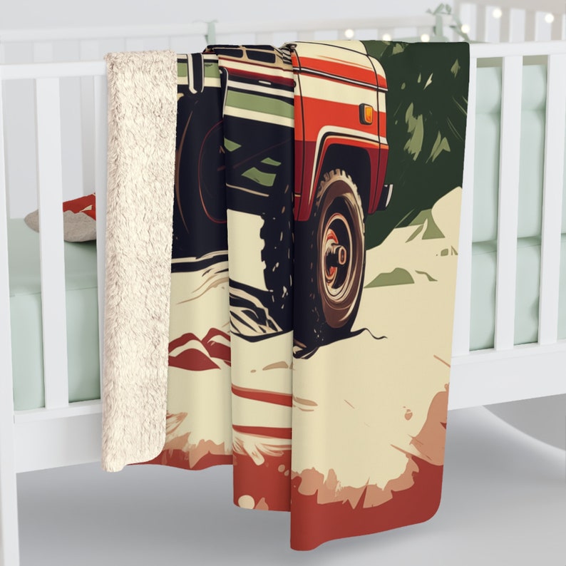 Vintage Ford Bronco Christmas Winter Fleece Blanket, Cozy Bronco Throw