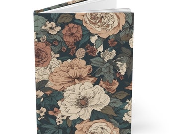 Cuaderno de tapa dura con estampado floral y líneas (150 páginas)