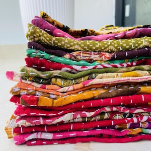 Vintage Charm Pack: Kantha Scrap Bundle - Pre-Cut Indian Sari Fabric Squares for Kantha Quilts and Creative Crafts