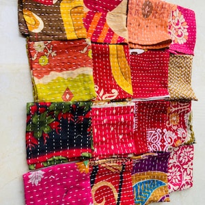 Vintage indiska Kantha SARI-RUTOR Tyg boho kantha quiltning rutor boho kantha lappar tyg halsdukar för långsam sömnad Junk Journal