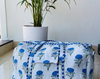 SALE !! Handmade Quilted Large Cotton Duffle Bags, Block Print Weekender Bags, Overnight Beach Bag