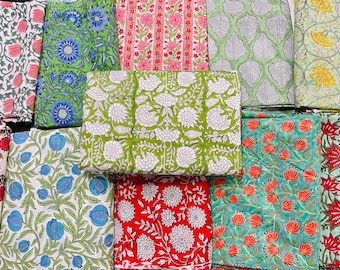 Retales de tela con estampado de bloques indios (por libra), lote de retales para colchas, bolsa para costura lenta, collages y revistas basura.