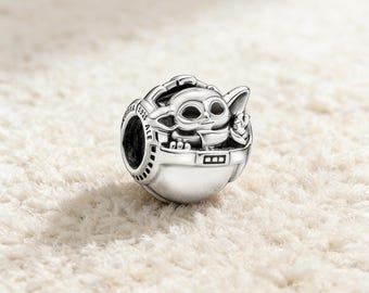 Star Wars Silver Grogu & Crib Charm, Exquisite pendant Jewelry Gift for Women, Girlfriend Birthday Anniversary Present