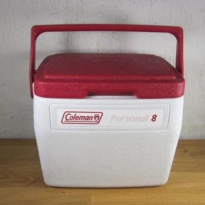 Vintage Coleman Personal Flip Lid Pack Lunch Cooler White Red