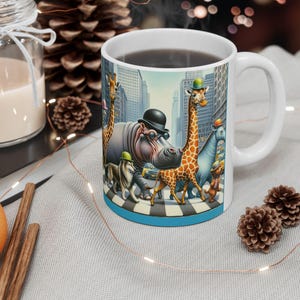 Whimsical Animal Parade Ceramic Mug - Cute Coffee Cup, Fun Gift, Tea Lover&#39;s Mug, Unique Home Decor, Animal Lover&#39;s Gift