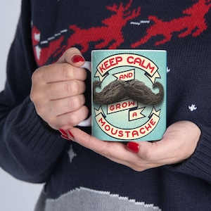 Taza de cerámica con bigote &quot;Mantén la calma&quot;: regalo divertido para los amantes del bigote, taza de café, decoración única para la cocina, idea de regalo original, 325 ml y 433 ml