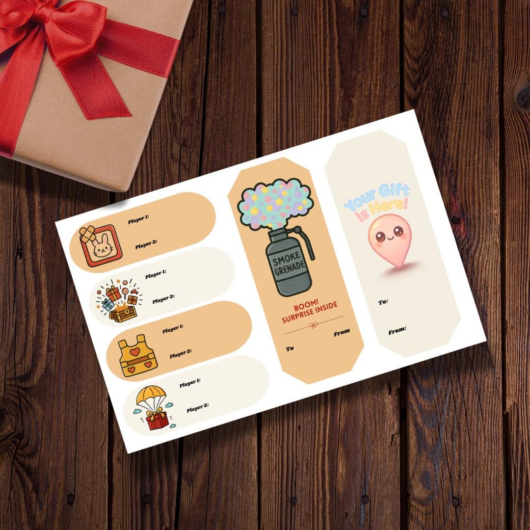 Loot Chest, Smoke Grenade... Cute Gamer Gift Tag Stickers To/from ...