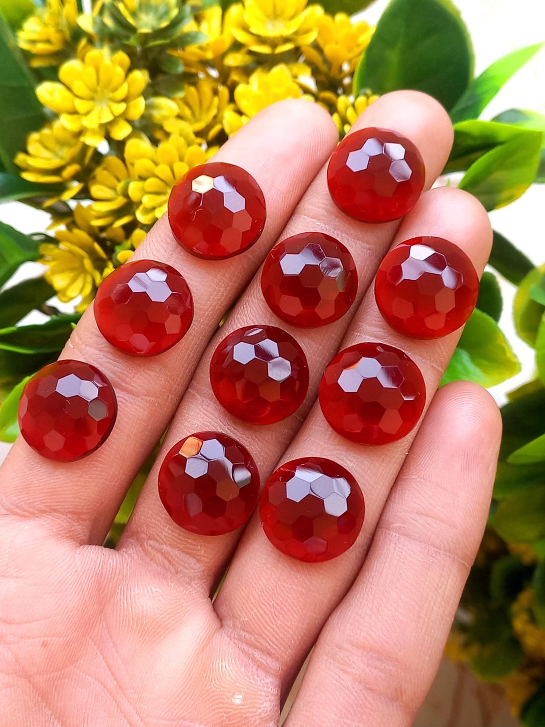 Natural Red Onyx Honeycomb Cut Round Cabochon Lot | Faceted Red Onyx ...