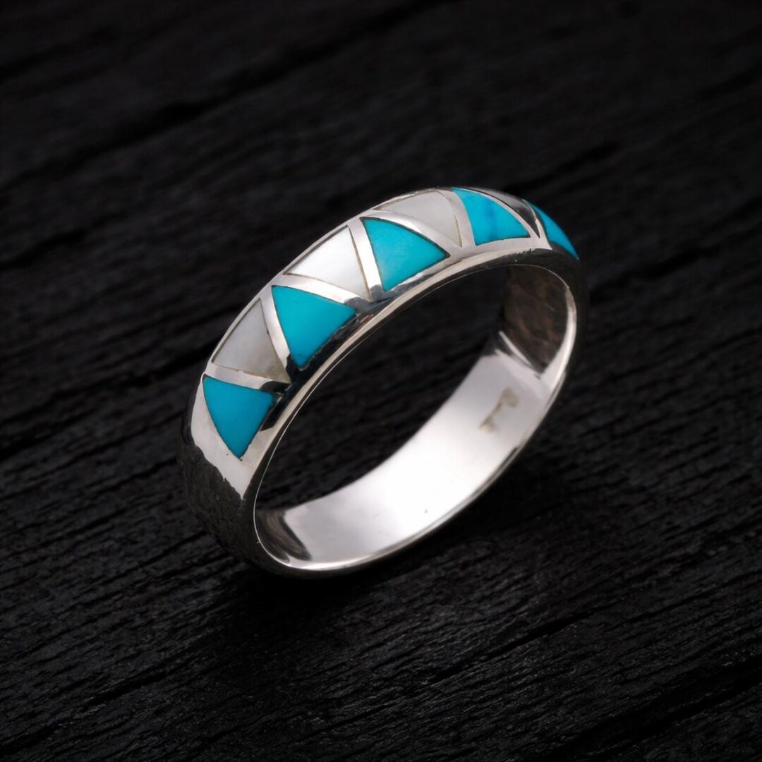 Handcrafted Turquoise and Mother of Pearl Inlay Ring | 925 Sterling ...
