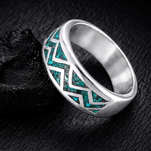 Ring i sterlingsilver med turkos inlägg – Handgjord geometrisk armband.