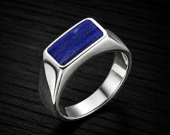 Pierścień sygnetowy z lapis lazuli ze srebra próby 925 dla mężczyzn/kobiet z niebieskim kamieniem