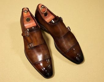 Handgefertigte Trending Herren Braun Schattierte Leder Cap Toe Double Monk Dress Up Formeller Schuh.