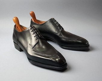 Handmade Men Pure Black Italian Leather Lace up Party Wear Formal shoe.