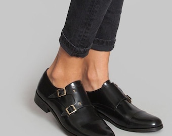 Handgefertigte Frauen Leder Oxford Schuhe: Schwarze Kappe Toe