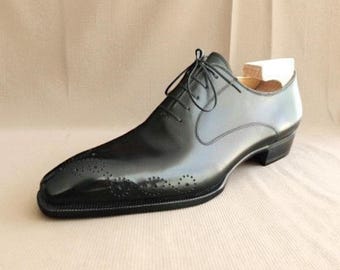 Handmade Men Black Calf Italian Leather Lace Up Oxford  Formal shoe.