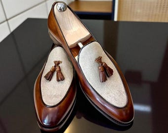 Handmade Two-Tone Leather Moccasin Shoes - Men's Dress Shoe