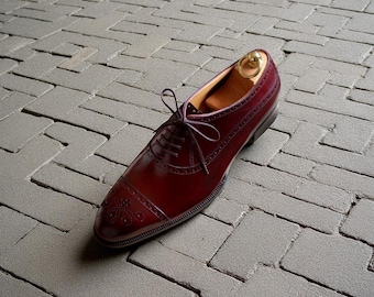 Handmade Men Red Calf Leather Lace Up Cap Toe Oxford  Formal shoe.