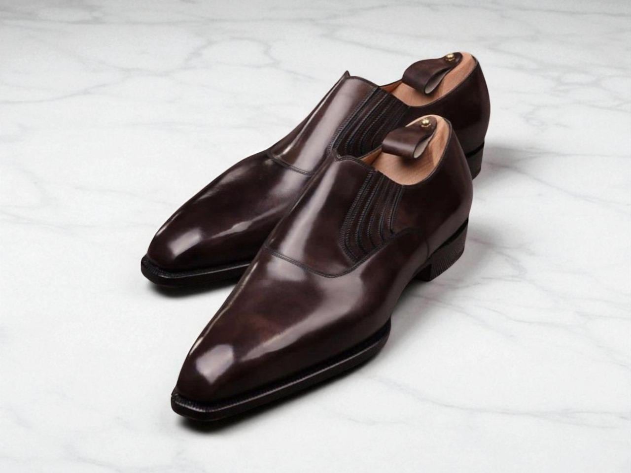 Handmade Men Trending Two Tone Dark Brown Shaded Leather 