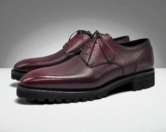Handmade Men Maroon Shaded Pure Grain Leather  Lace up Formal shoe.