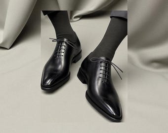 Handgefertigte italienische Leder Oxford-Schuhe: Schwarze Abendschuhe für Herren
