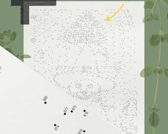 May include: A partially visible connect-the-dots puzzle with the text "2034 dots" in yellow. The dots are numbered, and the image is set against a green background with a plant element.